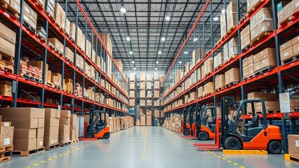 Centro logistico moderno con gestione magazzino e trasporti